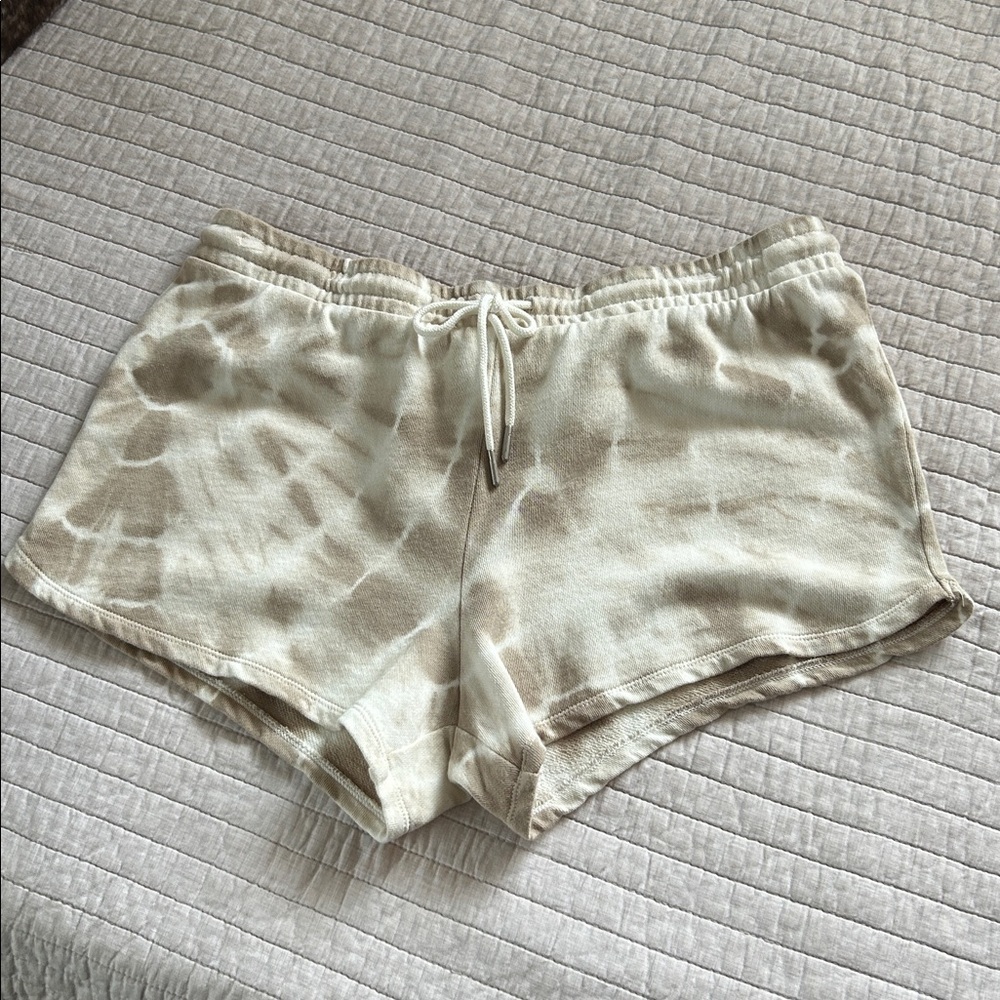 Z supply SADIE SPIRAL TIE-DYE comfy 100% cotton pull on beige lounge shorts L​ - Picture 2 of 10